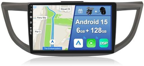[6GB+128GB] Android 15 Autoradio per Honda CRV 2012-2016-[Incorporato Carplay/Android Auto/DSP/GPS]-10.1 pollice IPS 2.5D Touch Screen-Camera+MIC Incluso-DAB/Mirror Link/Bluetooth 5.0/360/AHD Camera