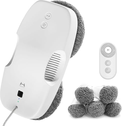 HUTT DDC55 Window Cleaner Robot with Remote Control, 3800Pa Intelligent Navigation Robot Vacuum Cleaner for Windows, Glass, Tiles, Bathroom Cleaning with Multiple Safety Guarantee (White DDC55)