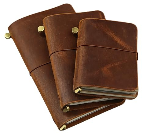 Leder Reisetagebuch nachfüllbar, Vollnarbenleder Notizbuch mit Kartenhülle | Vollnarbenleder Reisetagebuch, nachfüllbar mit 3 Einlagen, Kartenhülle, personalisierbar, Vintage Leder Notizbuch