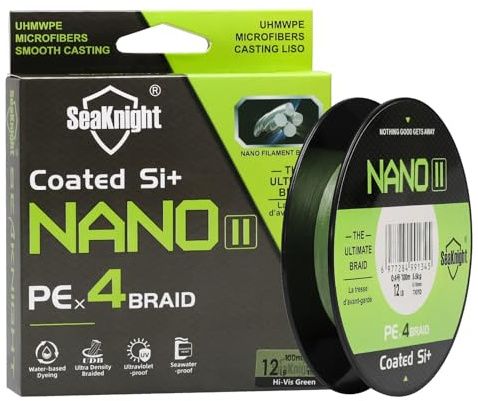 Seaknight Nano II-Serie, geflochtene Angelschnur, 100 m/300 m, 4 Stränge PE-Multifilament-Schnur, Süßwasser- und Meerwasserangeln, 3,2–6,8 kg