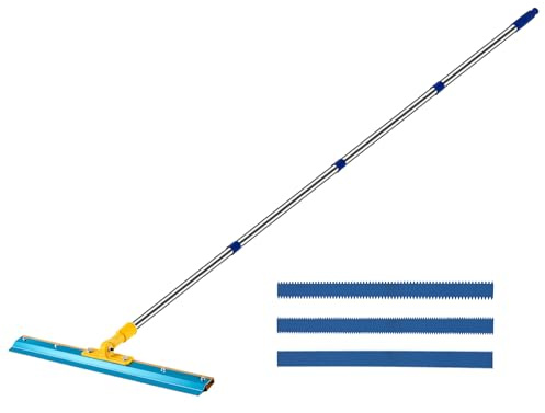 Trumego 78.7 Self-Leveling Floor Squeegee with Stainless Steel Handle and Replaceable Metal Blade, Silver, Construction Tool