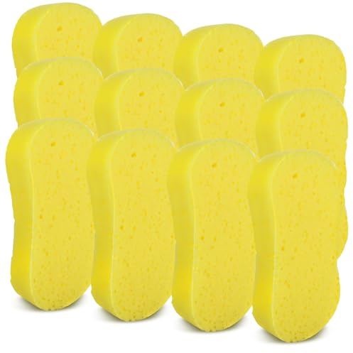 ASelected Car Wash Sponges 12Pcs, Large Sponges For Car Cleaning, Thick Anti Scratch Technology For Wheels, Windscreen Bodywor Washing Windows (Yellow)