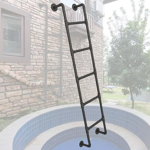 Basement Ladder 3-8 Rung Metal Step Ladder, Wall Mounted Wrought Iron Window Well Ladder Emergency Fire Climbing Ladder for Attic, Library, Bunk Bed, Loads 330lbs(290cm/114in)