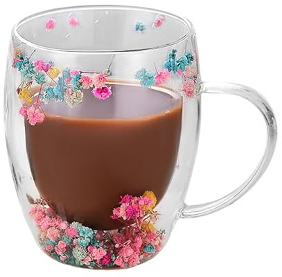 Taza de café - Taza de café de vidrio de doble pared, taza de té transparente con diseño artístico | Tazas de capuchino con asa, taza de bebidas de doble pared para café con leche, té, espresso, bebid