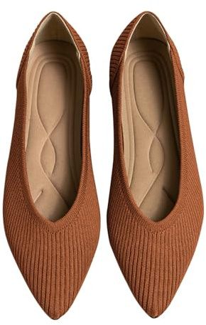 TINGRISE Women's Flats Shoes Pointed Toe Knit Ballet Comfortable Dressy Slip On Flat