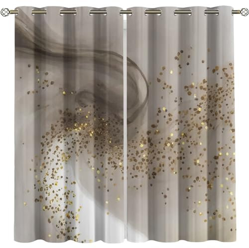 Kinder Gardinen Kinderzimmer Junge Mädchen Blickdicht Weiße Minimalistische Gold-Spot-Kunst 140X160Cm 2Er Set Verdunkelungsvorhang Thermovorhang Hitzeschutz Vorhänge Wohnzimmer Schlafzimmer Vorhäng