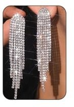 PINCHUAN Silver Prom Earrings for Women Rhinestone Tassel Earrings Sparkly Long Crystal Cz Drop earring Wedding Party Prom Earring Bow Rhinestone Party Jewelry Gifts for Women-silver