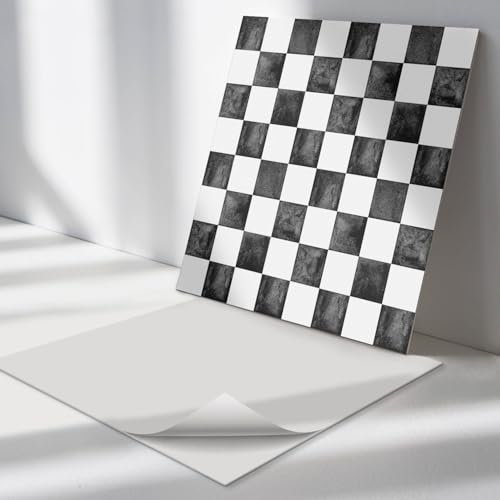 Vinyl Fliesen Quadratisch 30x30 cm Wasserfest Selbstklebend Bodenbelag PVC 9 Stück Fliesenaufkleber Wand und Boden für Küche und Badezimmer Küchenrückwand - Schachbrettmuster