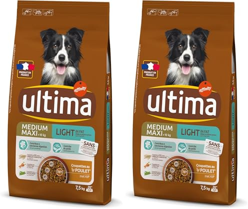 Ultima Croquettes pour Chien Medium-Maxi Light Poulet Riz, 7.5 kg (Lot de 2)