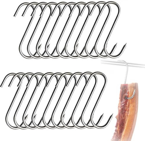 ZXNJA 20 ganci per carne a S, in acciaio inox, per pollo, affumicatura a coste (15 cm)