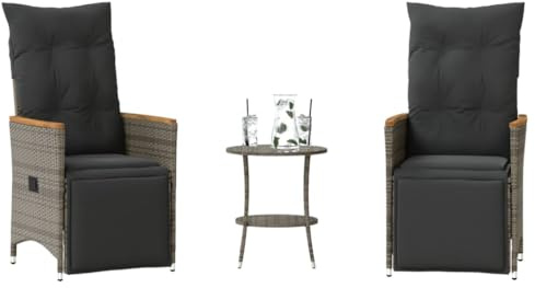 Festnight Rattan Balkonmöbel Set 3 Teilig Gartenstuhl mit Fußteil Gartensessel Verstellbar Lehne Balkon Möbel Kleiner Balkon Sitzgruppe Garten 2 Personen Balkon Set Balkonset 2 Stühle 1 Tisch