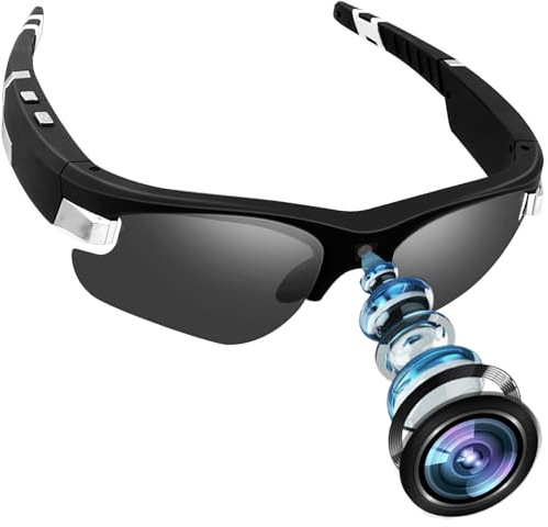 SecuraLen Mini Camera, 1080P HD Lunette Camera, One-Touch & Polarized Lens Lunettes Caméra avec Une Autonomie de 160 Minutes, Prise en Charge de L'enregistrement Vidéo et de la Prise de Photos