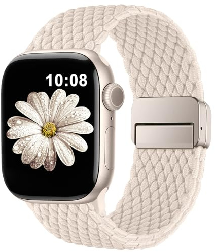 AMSKY Tressé Elastique Compatible avec Bracelet Apple Watch Se 40mm 44mm 42mm 46mm 41mm 45mm 38mm Femme Homme, Nylon Sport Bracelet avec Boucle Magnétique pour Serie 11 10 9 8 7 6 5 4, SE 3 2 1