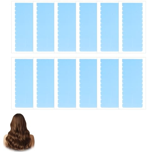 Lote de 144 cintas adhesivas de extensión de cabello, doble cara cinta adhesiva adhesiva cinta de peluca cinta de extensión de cabello para reemplazo de trama de pelo (azul)