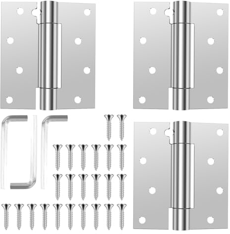 3 Pcs Self Closing Door Hinge Stainless Steel Fire Rated Door Hinges Adjustable Spring Hinge Tension Spring Hinges Mortise Spring Automatic Closer Hinge for Garage Front and Back Door