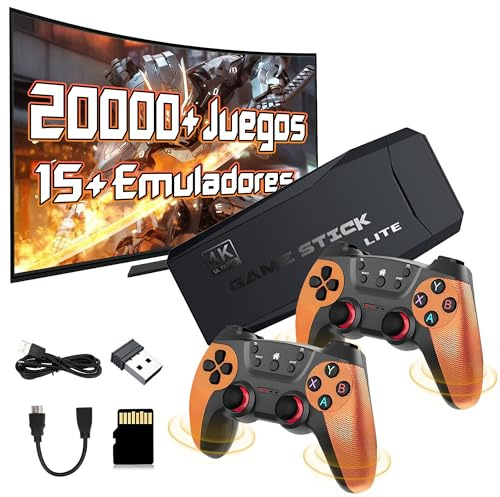 M9 Consola de Juegos Retro,20000+ Juegos,15+ emuladores,Salida 4K HD 1080P, Consola de Juegos portátil con Doble Mando inalámbrico 2.4G, Consola de Videojuegos Plug and Play para TV/Ordenador (64G)