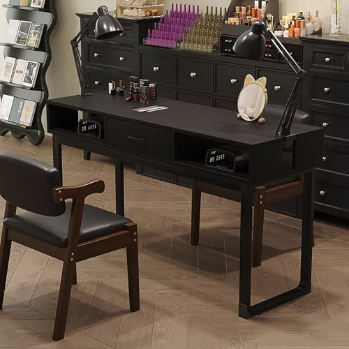 FORRTY Manikürtisch Nageltisch Mit Schubladen, Nagelstation Arbeitstisch Mit Stauraum for Nageltechniker, Salon & Heim Spa, Lern- Arbeits- Konferenztisch, Nageltisch(Schwarz,140cm(55.1))