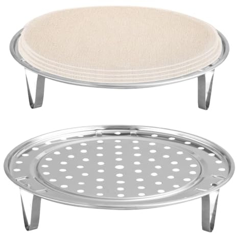 6PCS Steamer Rack Set, Stainless Steel Pot Inserts, Stackable Steam Trays | Silver stainless steel supports stacking; 2 round 20/22cm racks plus 4 reusable liners for dumplings, buns and vegetables