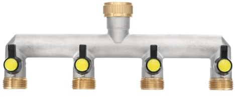 QUARKZMAN Distributeur d'eau Robinets à 4 Voies, Vanne de Dérivation Robinet Diviseur avec Arrêt Individuelle, Vannes Distribution Arrosage pour Minuteries d'Irrigation Tuyaux Jardin, Noir
