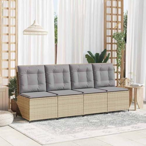 QJBSAVVA Poly-Rattan Gartensessel Beige mit Verstellbarer Rückenlehne 52 cm Sitztiefe Modernes Design UV-beständige Balkonmöbel wetterfest für Balkon Terrasse und Garten