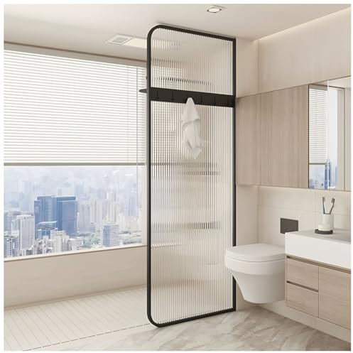 Parete Doccia Scanalata Walk-in Per Bagno Turco, Con Portasciugamani, Divisorio Per Doccia, Porta A Pannello Singolo Per Soggiorno, Ufficio, Vetro Facile Da Pulire(nero,40X160 CM/15.7X62.9)