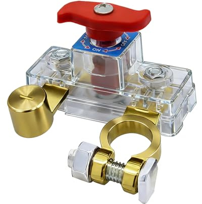 Interrupteur coupe-batterie pour batterie de voiture, en cuivre pur, transmission stable et haute conductivité, avec boîtier transparent en polycarbonate. Compatible avec voitures, camions, bateaux