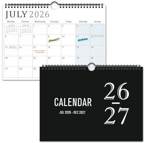 Calendar 2026-2027 18 Month Wall Calendar from Jul.2026-Dec.2027,30 x 21 cm | Calendar 2027 Month to View Academic Calendar 2026-2027 for Home Office,School,UK Bank Holidays,Shaded Weekends,Spiral Bound