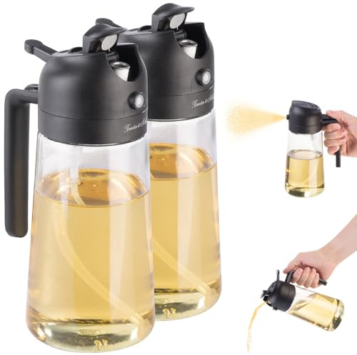 Rosenstein & Söhne Ölspender-Sprüher: 2er-Set 2in1-Ölspender und Ölsprüher für Kochen u.v.m., Glas, 470 ml (Öl-Sprühspender, Glasbehälter Öl, Töpfe)