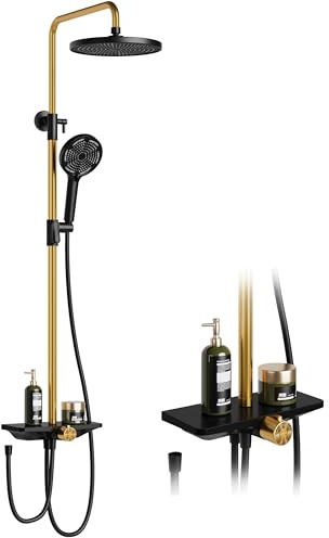 Regendusche-Set, Ohne Armatur, Duschsystem Mit Ablage, Edelstahl, Mit Duschablage, Verstellbarer Duschstange, Rundem Duschkopf 25 cm