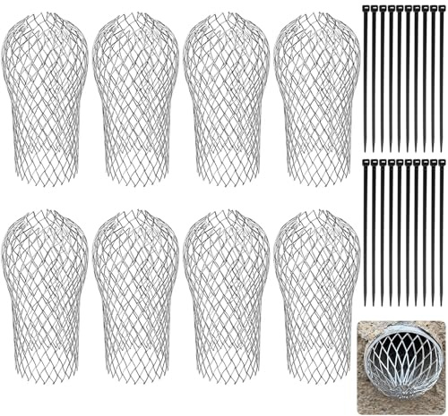 8 unidades de canalones de techo para protección de hojas, incluye 20 bridas, protección ajustable para tuberías de bajada de hasta 10 cm, protección contra hojas, rejilla protectora de aluminio para