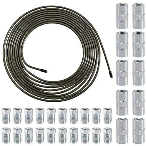 5m Bremsleitung Ø 4,75mm + 20 Verschraubungen + 10 Verbinder M10 x 1 | Verkupfertes Stahl-Bremsrohr im Sortiment für Bördel F, Bremsleitungssatz für Brems, Kraftstoff, Kühlsysteme
