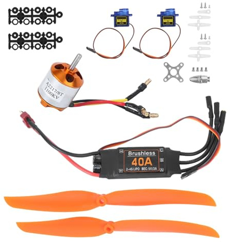 QCSTORE A2217 1100KV Borstlös Motor med 40A ESC och 9G Servo för RC-planbyggnad, Pålitlig och Kraftfull, 4-delad Sats (A2217 KV1100KV borstlös motor 40A ESC SG90 YAG)