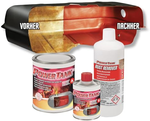 POWER TANK - Tratamiento para Tanque de Auto (50/55 Litros) Kit Grande de 1,3 kg para el Interior de Tanques de Gasolina y Diésel Elimina la Oxidación Reparador Protege Vehículos Antiguos con