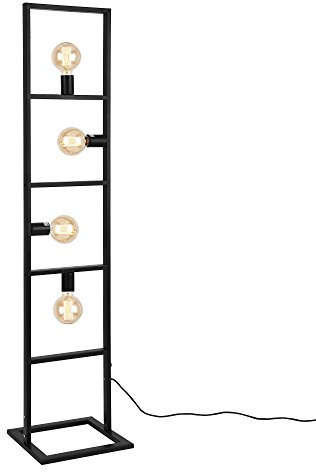 lux.pro Lampada da Terra a 4 Luci con Telaio in Metallo Piantana Alta 142 cm con Design Rettangolare Moderno per Soggiorno Camera da Letto - Nero