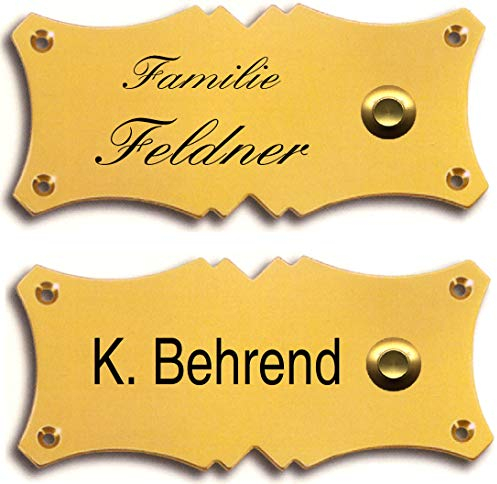 Klingelschild-Namensschild-Türschild-Türklingel-Klingel-Schild-122 x 50 mm-Messing poliert oder Ms. matt gebürstet Nr. 12 (Messing poliert mit 2 Zeilen Gravur)