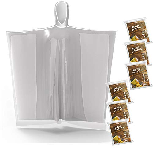 Rain Ponchos, with Drawstring Hood （6 Pack） Emergency Disposable Rain Ponchos Pack for Kids, Perfect for Disneyland, Clear…