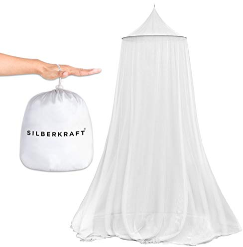 Silberkraft Moskitonetz XXL für Doppelbett - Mückennetz mit Reißverschluss-Öffnung, inklusive Klebehaken, geeignet für Reisen und zu Hause, feinmaschiges Netz, mit Beutel zur Aufbewahrung