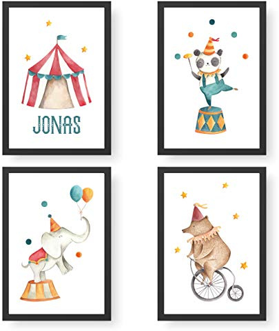 Papierdrachen 4 Premium Poster DIN A4 | Personalisierte Wandbilder für Kinderzimmer - Zirkus - hochwertige individualisierbare Kunstdrucke | Dekoration | Wandbild mit Namen