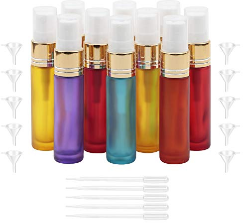 Ellbest 10PCS 10ml Small Spray Bottles Mist Spray Bottle Refillable Glass Spray Bottles Travel Size Perfume Atomizer (5 Droppers &10 Funnels Included)