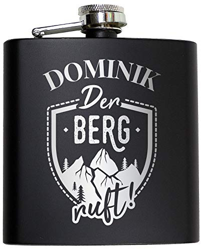 Pixelstudio Flachmann mit Gravur Der Berg Ruft und Name Geschenk Bergsteiger Wandern Ski Geschenkidee personalisiert