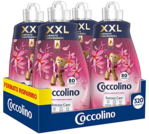 Coccolino Weichspüler-Konzentrat, Tiaré-Blumen & rote Früchte, 8 Liter, 320 Waschladungen, 4 x 80 Waschgänge