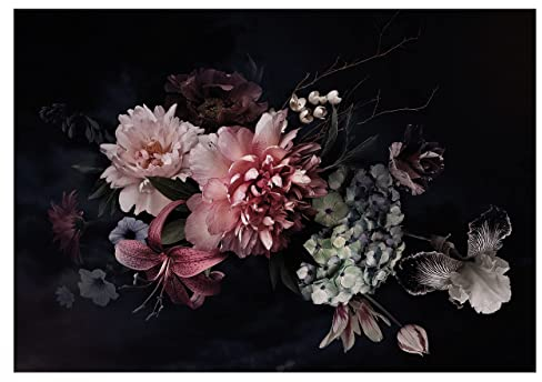 WallArena - Vlies Fototapete Blumen Vintage Rosen Schwarz Dunkel Pfingstrose 368x254 cm - Fototapeten - Tapeten - für Wohnzimmer Schlafzimmer - Vliestapete Wandtapete Tapete 3D Effekt- inkl. Kleister