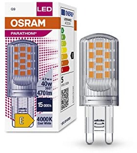 OSRAM LED-Lampen mit Retrofit-Stecksockel G9 | 40W-Ersatz, energiesparend, langer Lebensdauer (15.000H), kalt weiß | PARATHOM LED PIN G9 40 4.2 W/4000 K G9