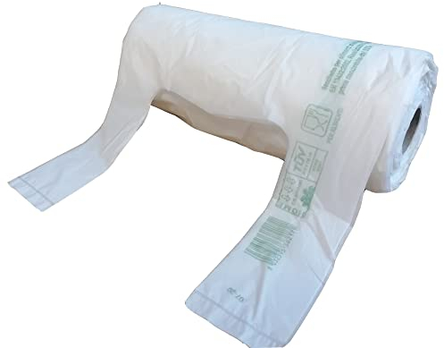 MAQA 200 pz Rotolo di buste biodegradabili 22+6.5+6.5x50 cm con manici, buste shopper compostabili, sacchetti bio per rifiuti organici