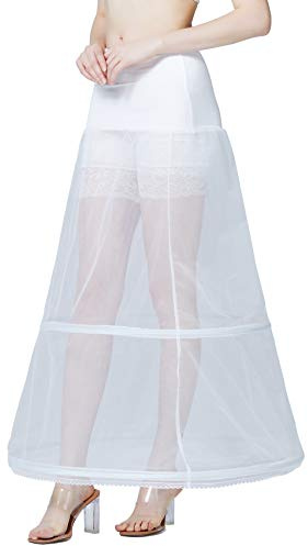BEAUTELICATE Women's Petticoat Crinoline Underskirt Long A-line Vintage for Wedding Bridal Evening Dress Cosplay Costume(White - 2 Hoops, 22-24)