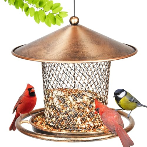 Eichhörnchensichere Vogelfutterspender, niedliche Laterne, Vogelfutterstation in Dachform, Robustes Metall, Wildvogel-Futterstation mit Haken für Garten, Hof, Außendekoration, 900 g Kapazität,
