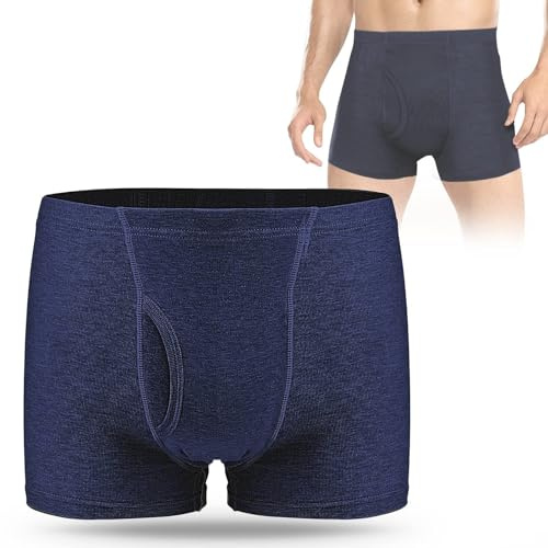 Carer Inkontinenz Pants Männer - Herren-Boxershorts mit saugfähigem Pad für Inkontinenz, 300 ml Urinkapazität, Baumwolle, Waschbar, Blau, XL