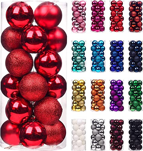 Treer 24 Stück Weihnachtskugeln Kunststoff Christbaumkugeln Set, Bruchsicher Mehrweg Christbaumschmuck zum Aufhängen, Matt Glänzend Glitzernd Weihnachtsbaum Kugeln Weihnachtsdeko (3cm,rot)