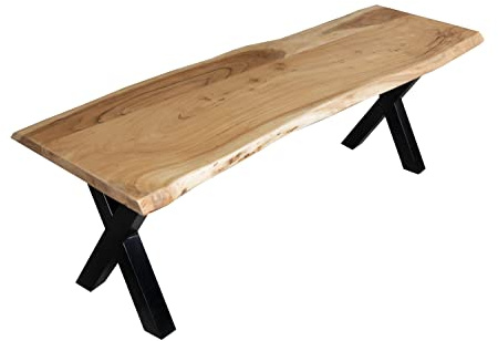 SAM Esszimmerbank Quintus 120x42 cm Akazie Natur Baumkante X-Gestell