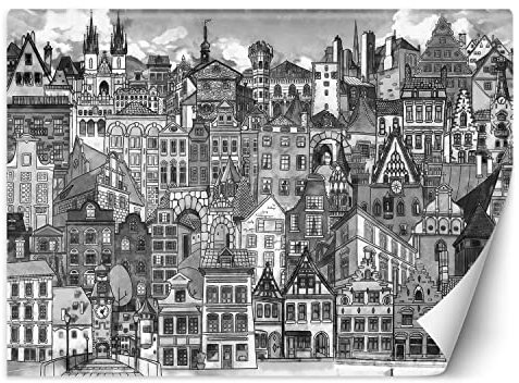 Feeby Papel Pintado Adosados Ciudad 150x105 cm blanco y negro XXL Fotomurales Tejido No Tejido Decoración De Pared Moderna Decorativos Dormitorio Para la sala Para Niños Abstracto